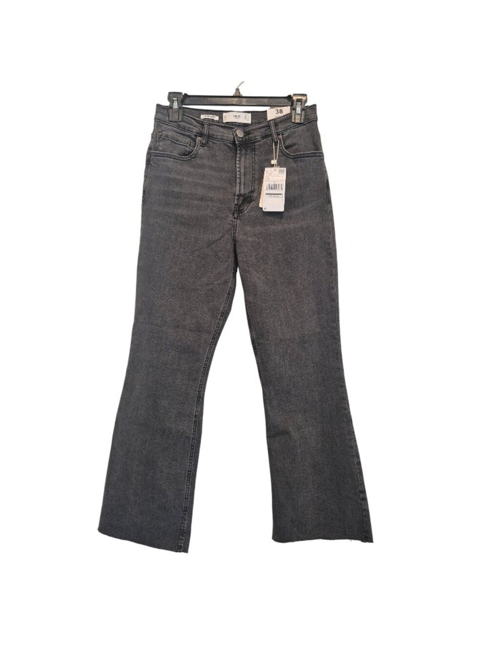 MNG Mango Jeans High Waist Cropped Flare Black Gray Womens 38 New Raw Hem